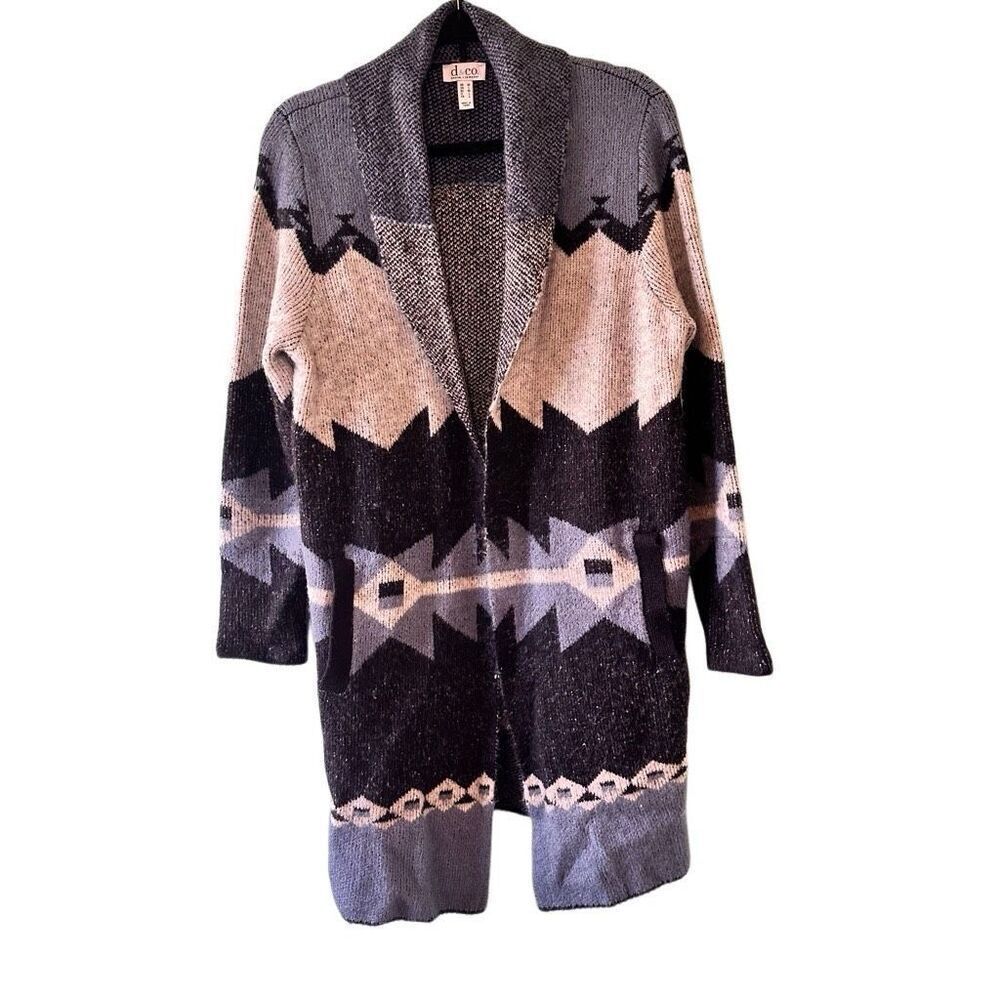 Denim & Company Blue boho southwestern long sweater cardigan Size Medium
